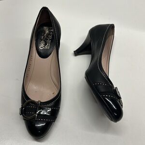 Salvatore Ferragamo Heels Low Heel Pump Shoes Ganici Bit Black Silver Size 6 B